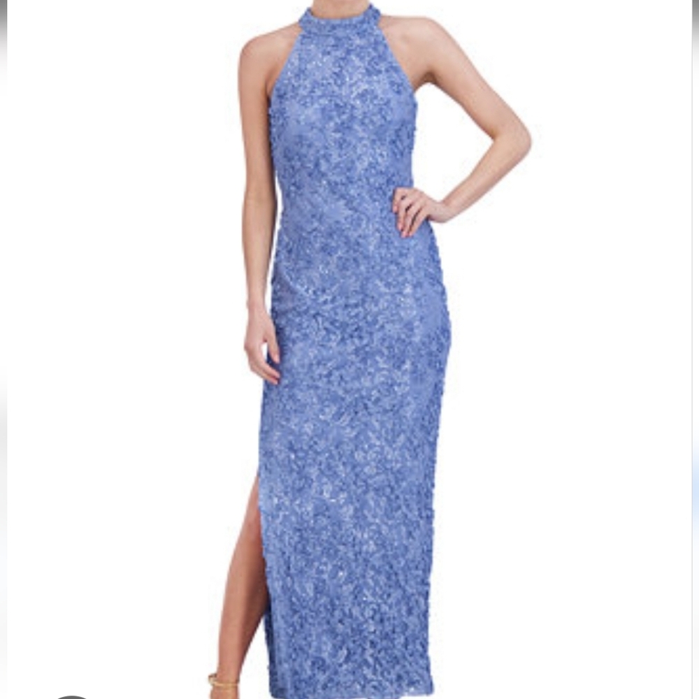 Prom / Formal Jessica Howard Blue Sequin Halter Maxi Dress –  Size 16